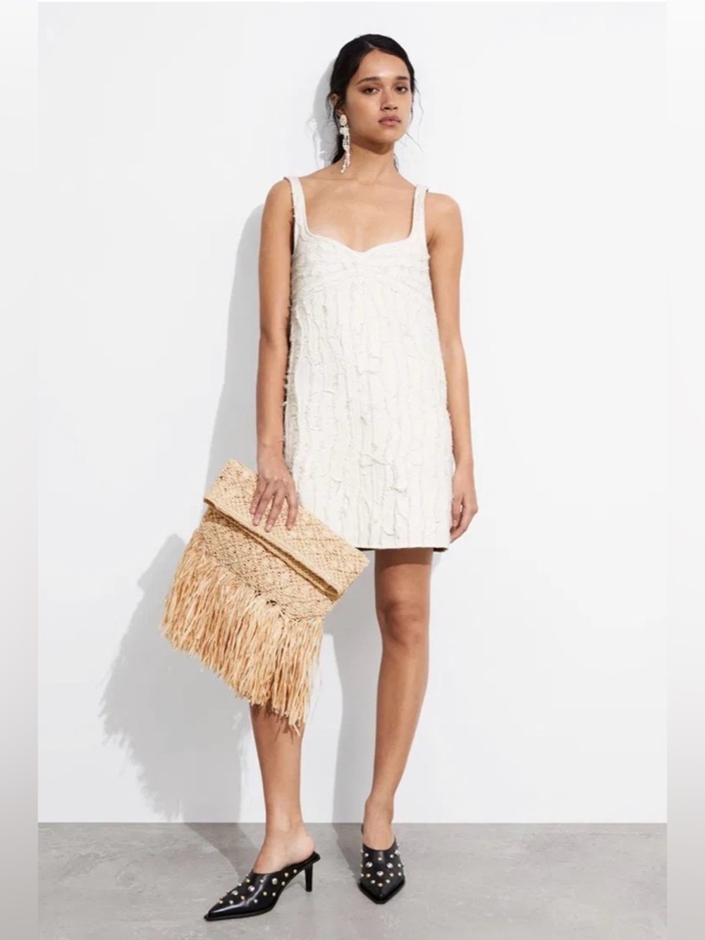 NWT $159 & Other Stories Textured Mini Dress White A-line 100% Cotton Size 8